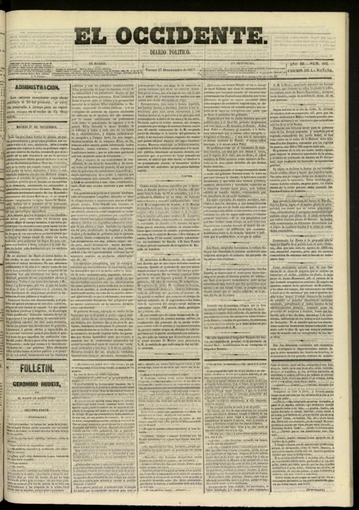 Miniatura de El Occidente: diario político del 27 de noviembre de 1857, nº 893