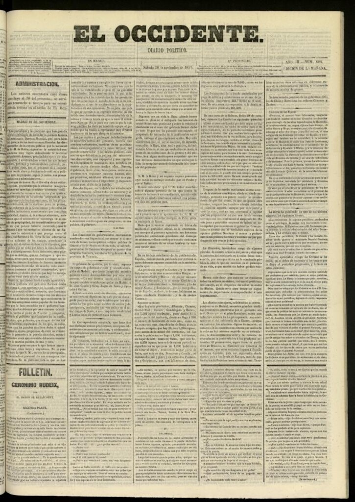 Miniatura de El Occidente: diario político del 28 de noviembre de 1857, nº 894