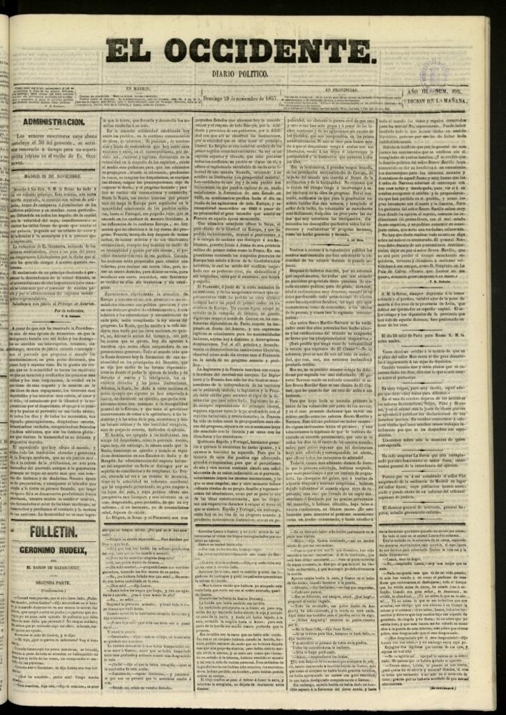Miniatura de El Occidente: diario político del 29 de noviembre de 1857,nº 895