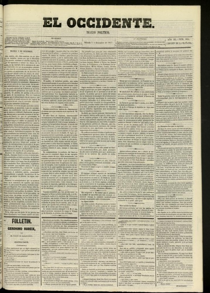 Miniatura de El Occidente: diario político del 5 de diciembre de 1857, nº 900
