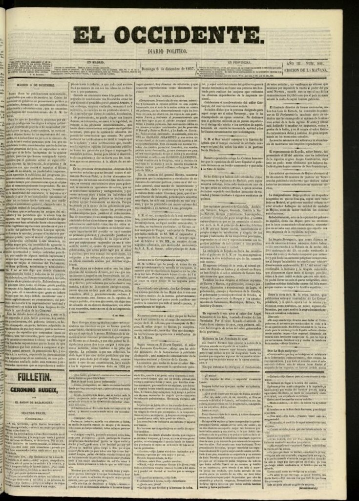 Miniatura de El Occidente: diario político del 6 de diciembre de 1857, nº 901