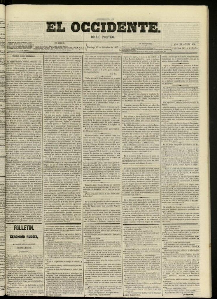 Miniatura de El Occidente: diario político del 13 de diciembre de 1857, nº 906