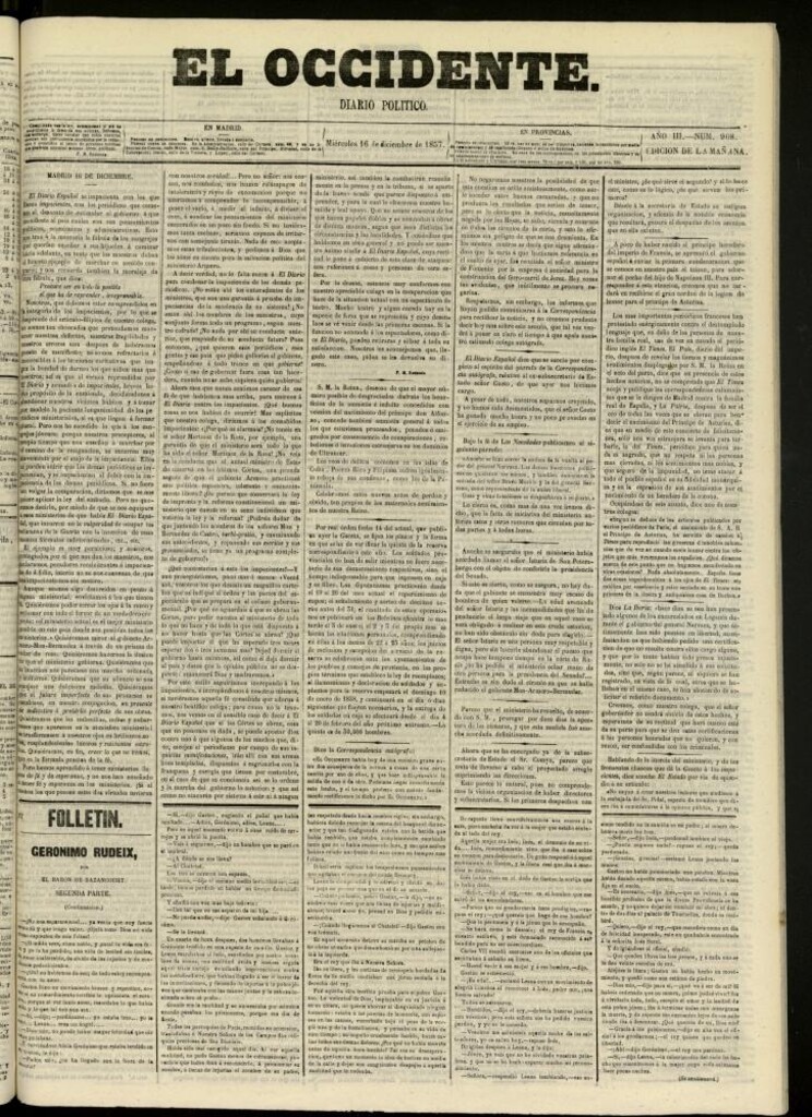 Miniatura de El Occidente: diario político del 16 de diciembre de 1857, nº 908