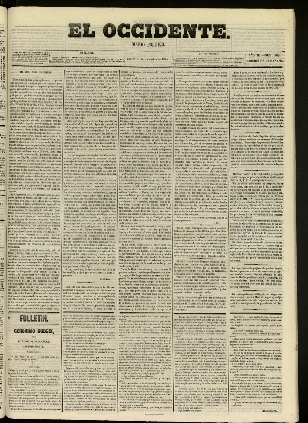 Miniatura de El Occidente: diario político del 17 de diciembre de 1857, nº 909