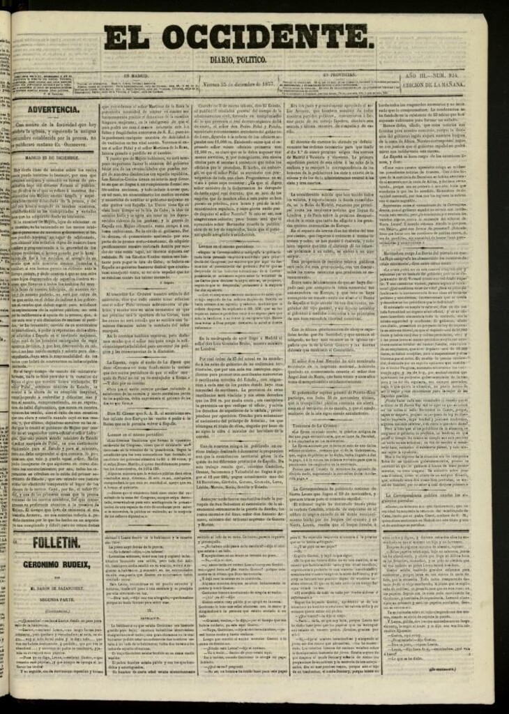 Miniatura de El Occidente: diario político del 25 de diciembre de 1857, nº 924