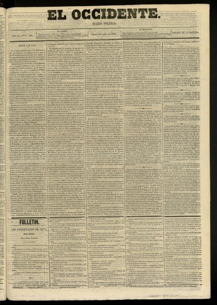 Miniatura de El Occidente: diario político del 3 de julio de 1856, nº 455