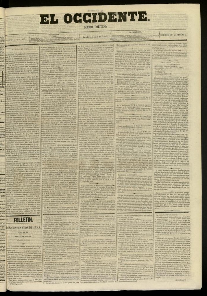 Miniatura de El Occidente: diario político del 5 de julio de 1856, nº 457