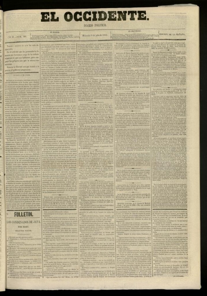 Miniatura de El Occidente: diario político del 9 de julio de 1856, nº 461