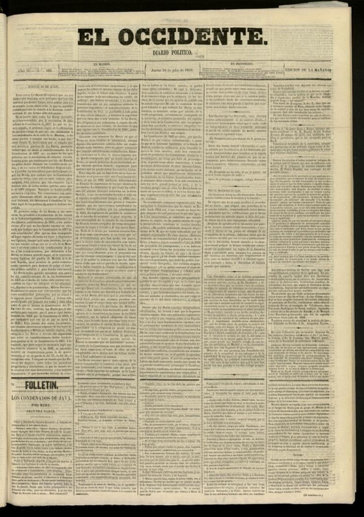 Miniatura de El Occidente: diario político del 10 de julio de 1856, nº 462
