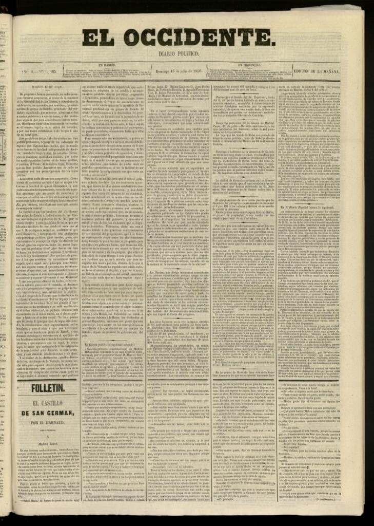 Miniatura de El Occidente: diario político del 13 de julio de 1856, nº 465