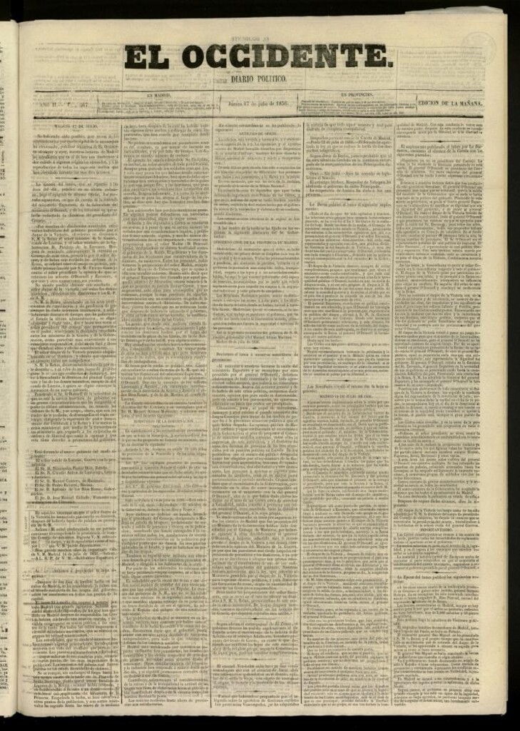 Miniatura de El Occidente: diario político del 17 de julio de 1856, nº 467