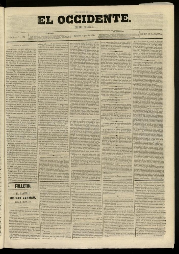 Miniatura de El Occidente: diario político del 22 de julio de 1856, nº 472