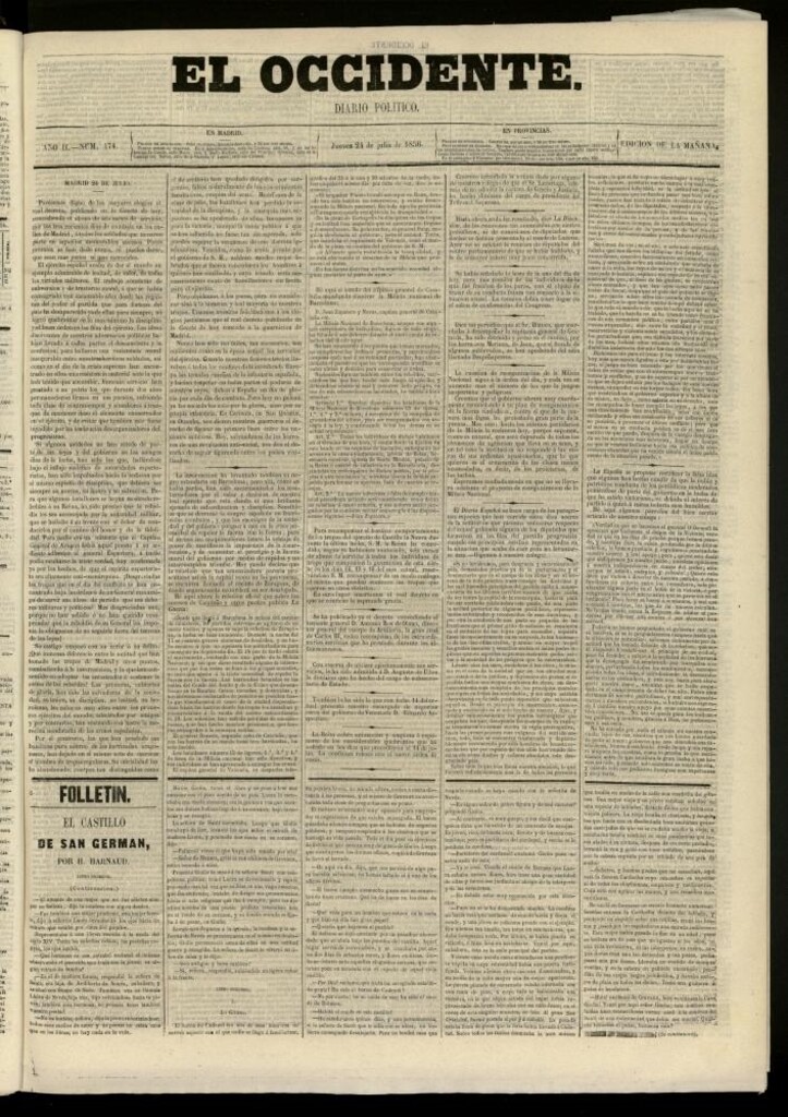 Miniatura de El Occidente: diario político del 24 de julio de 1856, nº 474