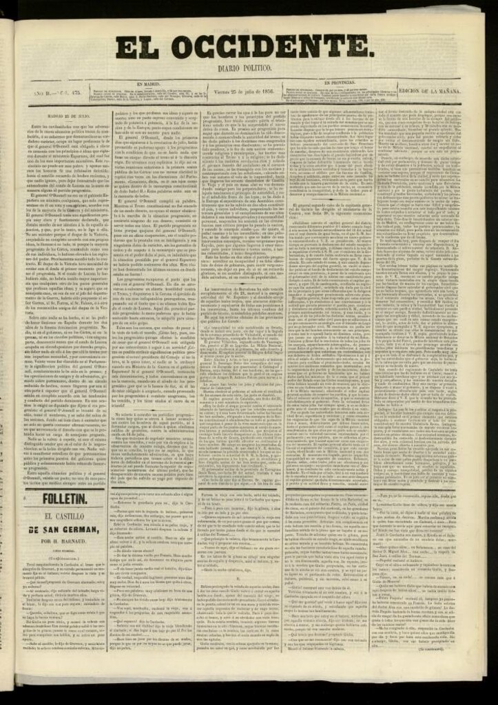 Miniatura de El Occidente: diario político del 25 de julio de 1856, nº 475