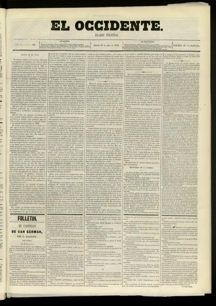 Miniatura de El Occidente: diario político del 26 de julio de 1856, nº 476