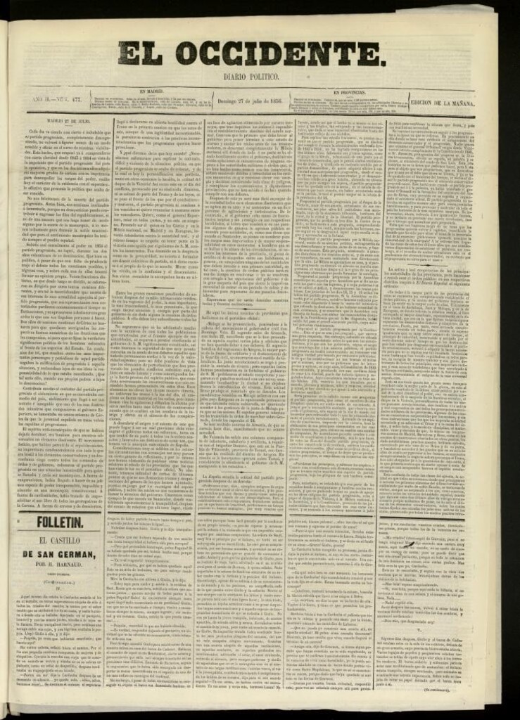 Miniatura de El Occidente: diario político del 27 de julio de 1856, nº 477