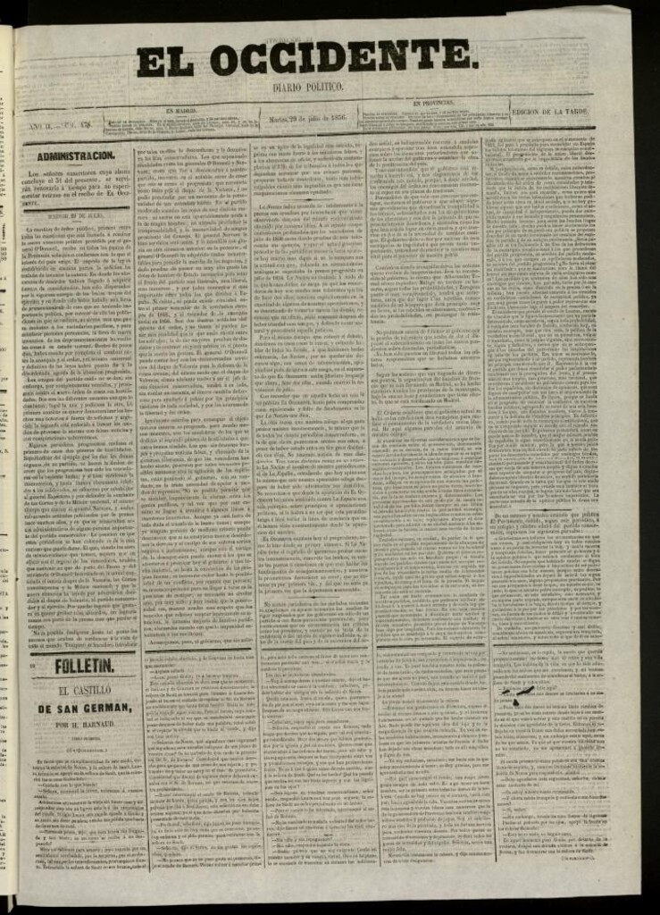 Miniatura de El Occidente: diario político del 29 de julio de 1856, nº 478