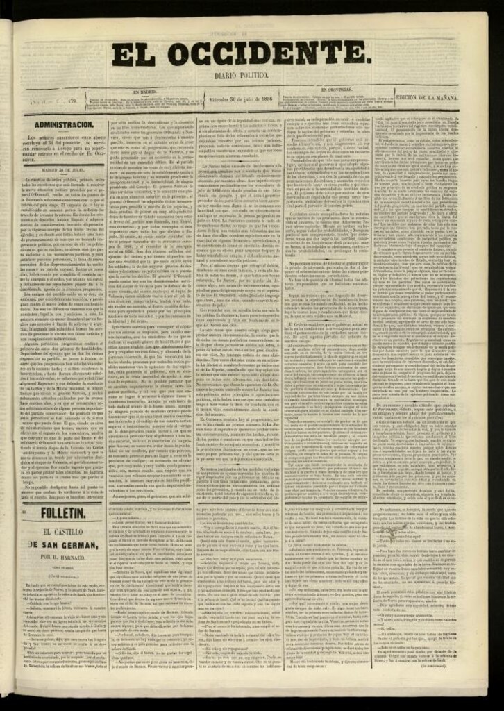 Miniatura de El Occidente: diario político del 30 de julio de 1856, nº 479