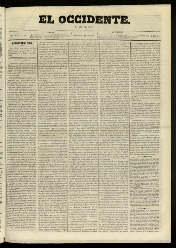 Miniatura de El Occidente: diario político del 31 de julio de 1856, nº 480