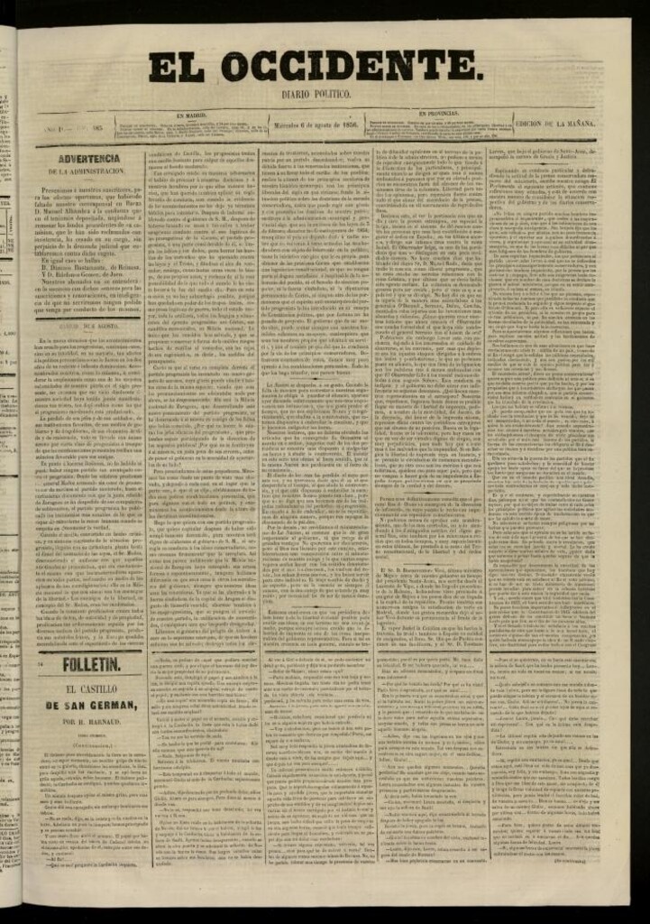 Miniatura de El Occidente: diario político del 6 de agosto de 1856, nº 485