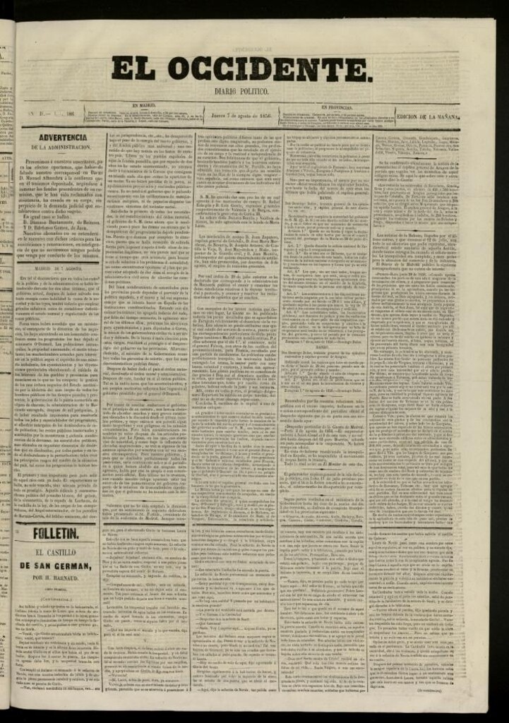 Miniatura de El Occidente: diario político del 7 de agosto de 1856, nº 486