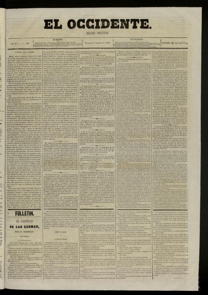 Miniatura de El Occidente: diario político del 8 de agosto de 1856, nº 487