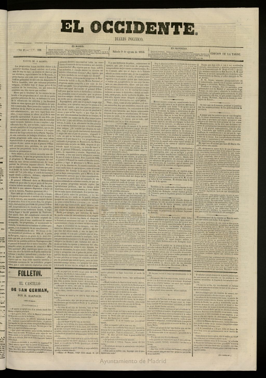 Miniatura de El Occidente: diario político del 9 de agosto de 1856, nº 488