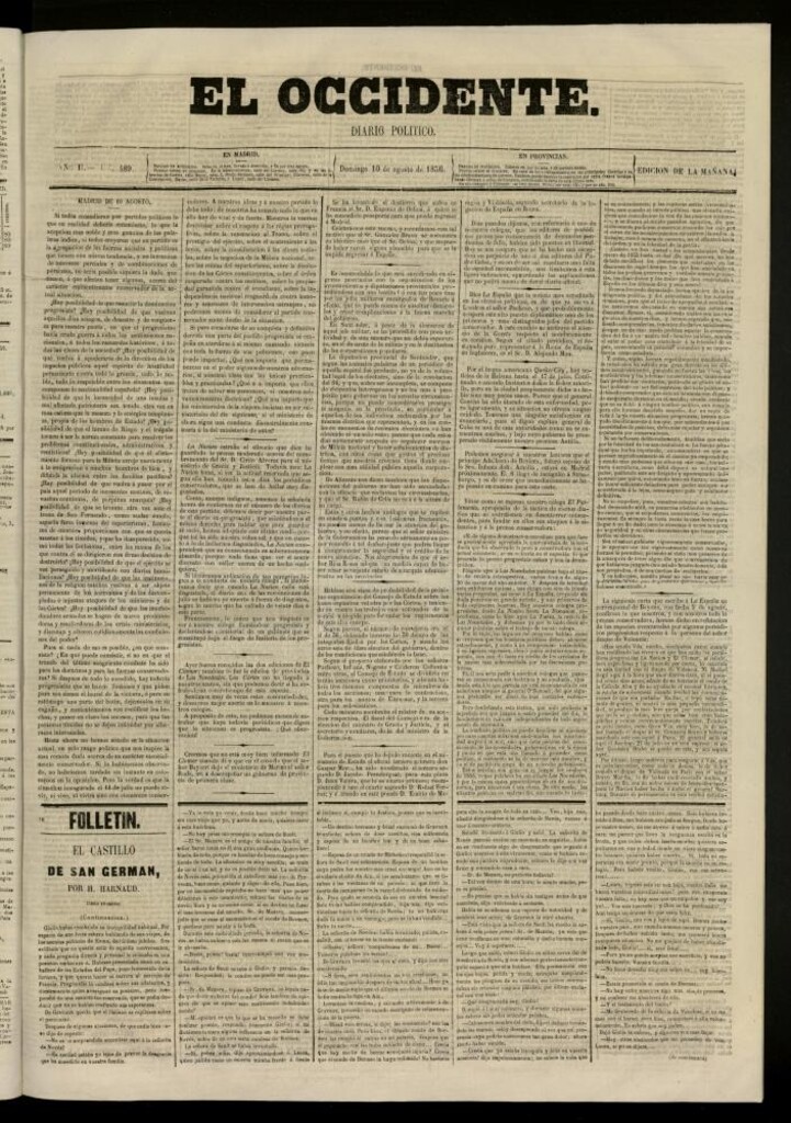 Miniatura de El Occidente: diario político del 10 de agosto de 1856, nº 489