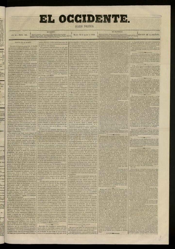 Miniatura de El Occidente: diario político del 12 de agosto de 1856, nº 491