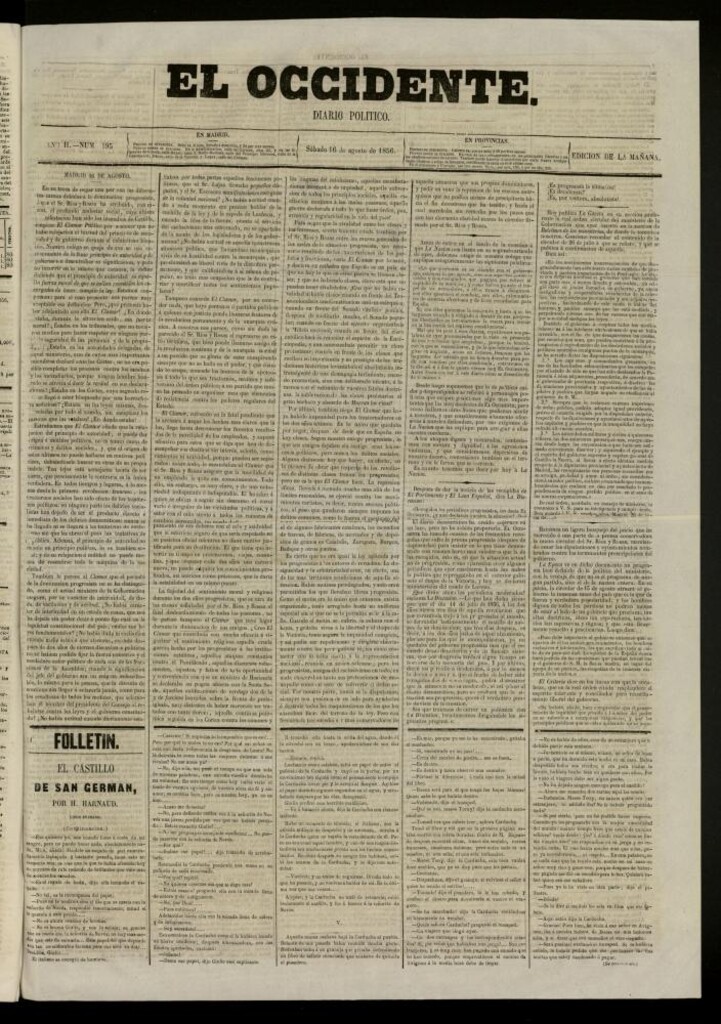 Miniatura de El Occidente: diario político del 16 de agosto de 1856, nº 495