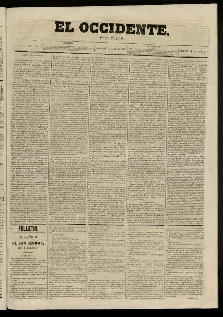 Miniatura de El Occidente: diario político del 17 de agosto de 1856, nº 496