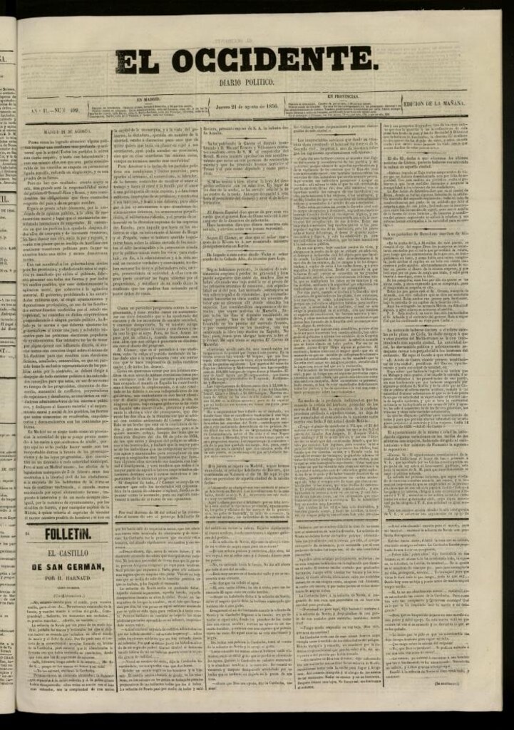 Miniatura de El Occidente: diario político del 21 de agosto de 1856, nº 499