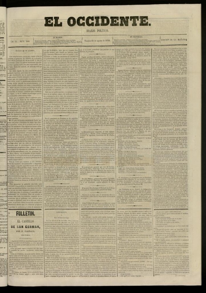 Miniatura de El Occidente: diario político del 22 de agosto de 1856, nº 500