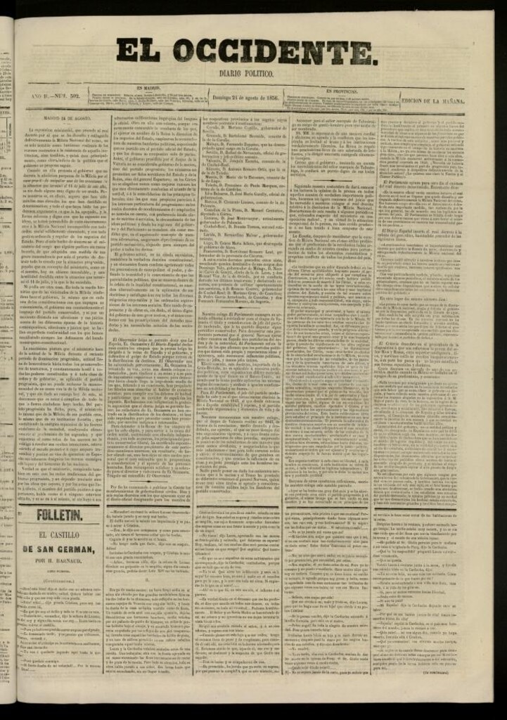 Miniatura de El Occidente: diario político del 24 de agosto de 1856, nº 502