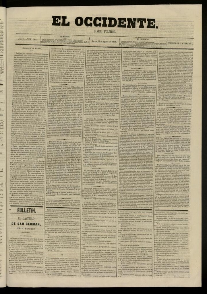 Miniatura de El Occidente: diario político del 26 de agosto de 1856, nº 503