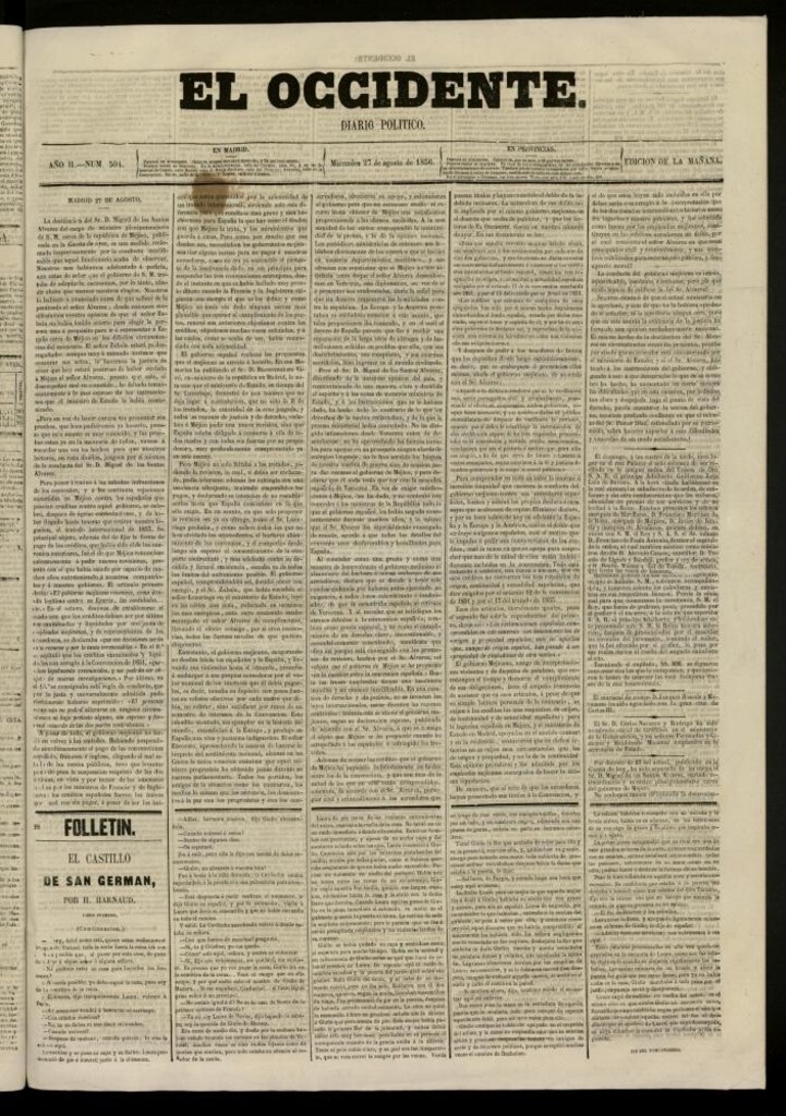 Miniatura de El Occidente: diario político del 27 de agosto de 1856, nº 504