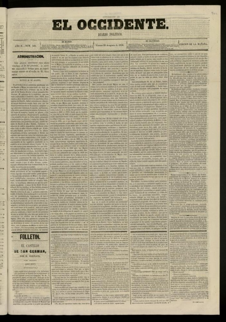 Miniatura de El Occidente: diario político del 29 de agosto de 1856, nº 506