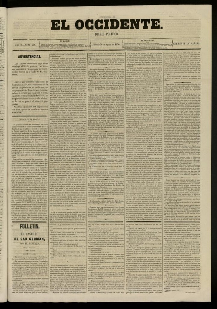 Miniatura de El Occidente: diario político del 30 de agosto de 1856, nº 507