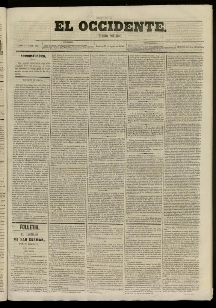 Miniatura de El Occidente: diario político del 31 de agosto de 1856, nº 508