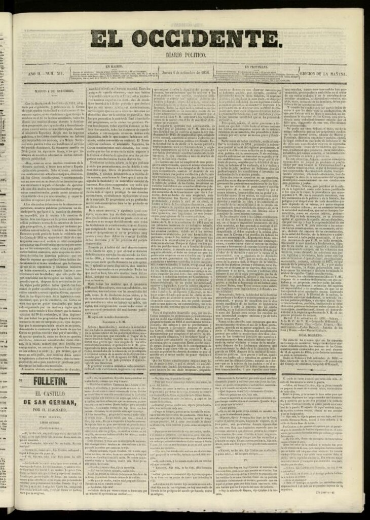 Miniatura de El Occidente: diario político del 4 de septiembre de 1856, nº 511