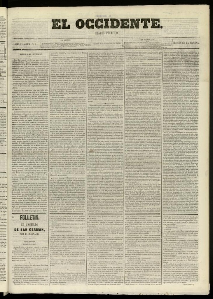 Miniatura de El Occidente: diario político del 5 de septiembre de 1856, nº 512