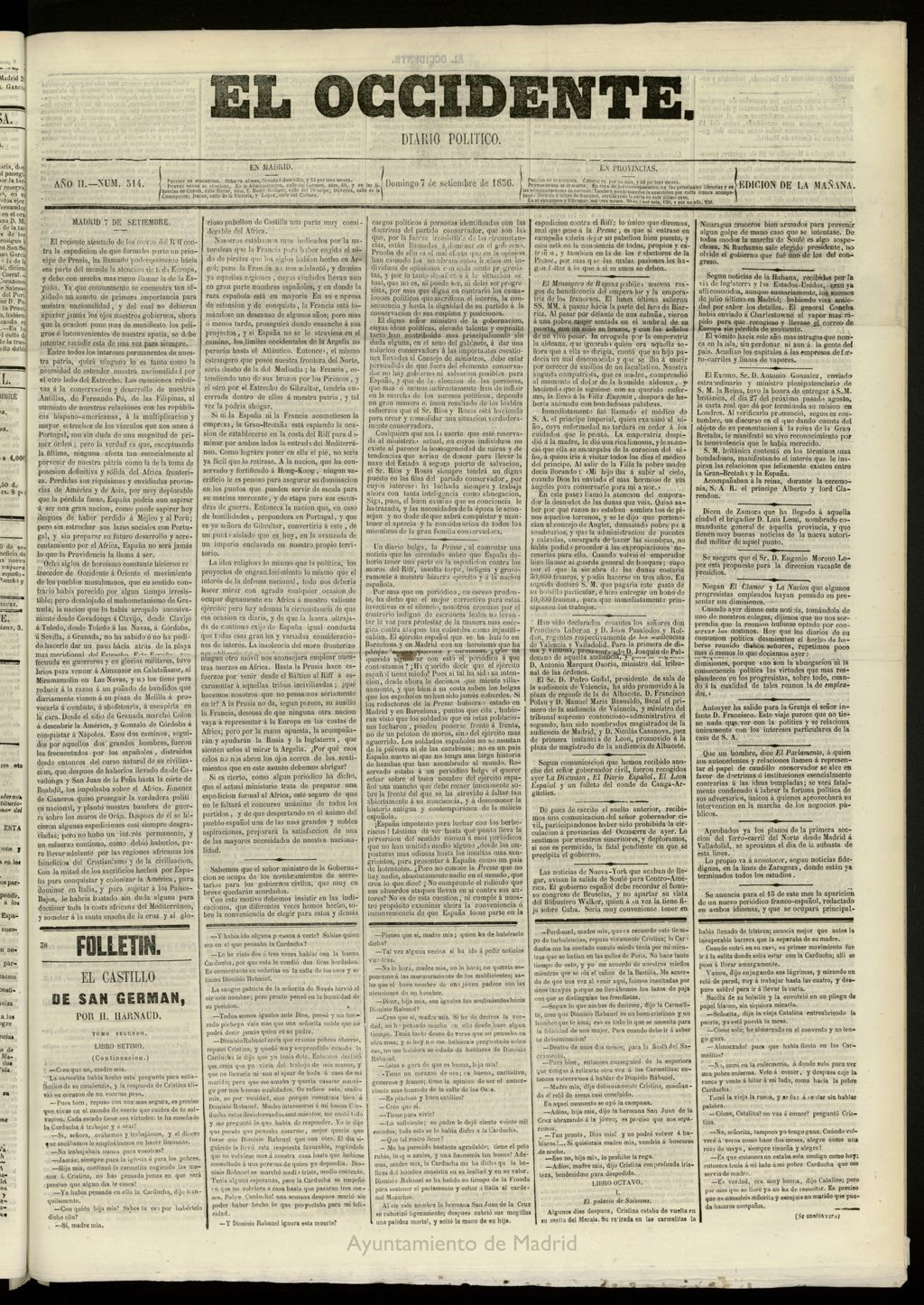 Miniatura de El Occidente: diario político del 7 de septiembre de 1856, nº 514