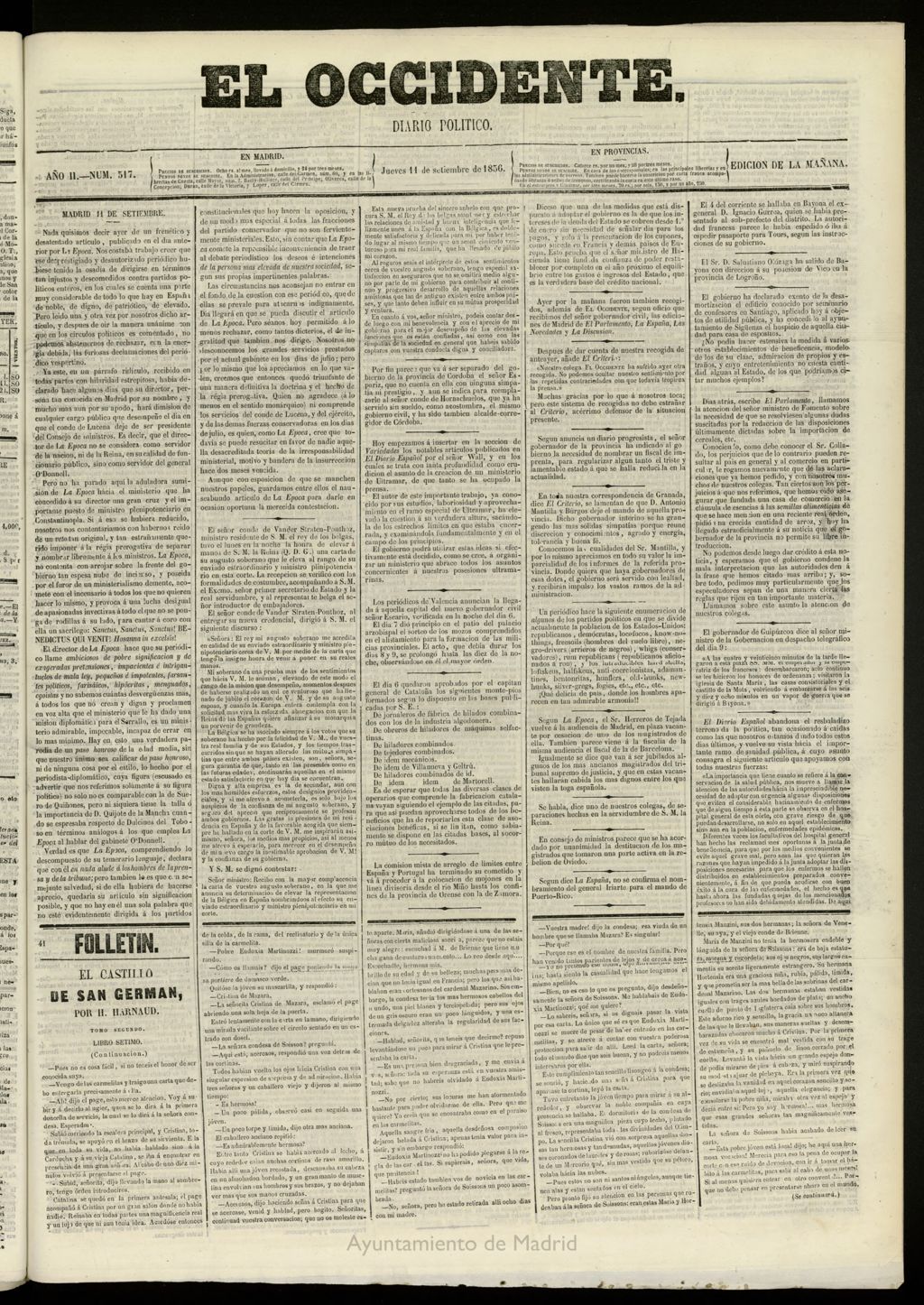 Miniatura de El Occidente: diario político del 11 de septiembre de 1856, nº 517