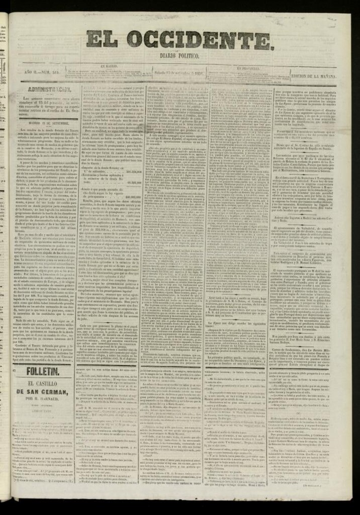 Miniatura de El Occidente: diario político del 13 de septiembre de 1856, nº 519