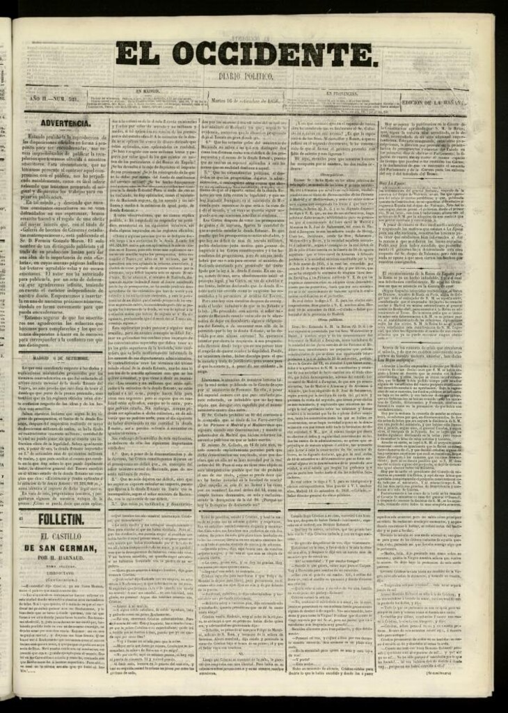 Miniatura de El Occidente: diario político del 16 de septiembre de 1856, nº 521