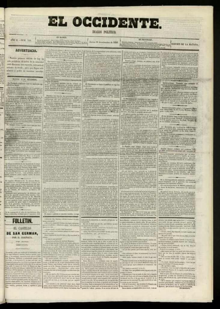 Miniatura de El Occidente: diario político del 18 de septiembre de 1856, nº 524