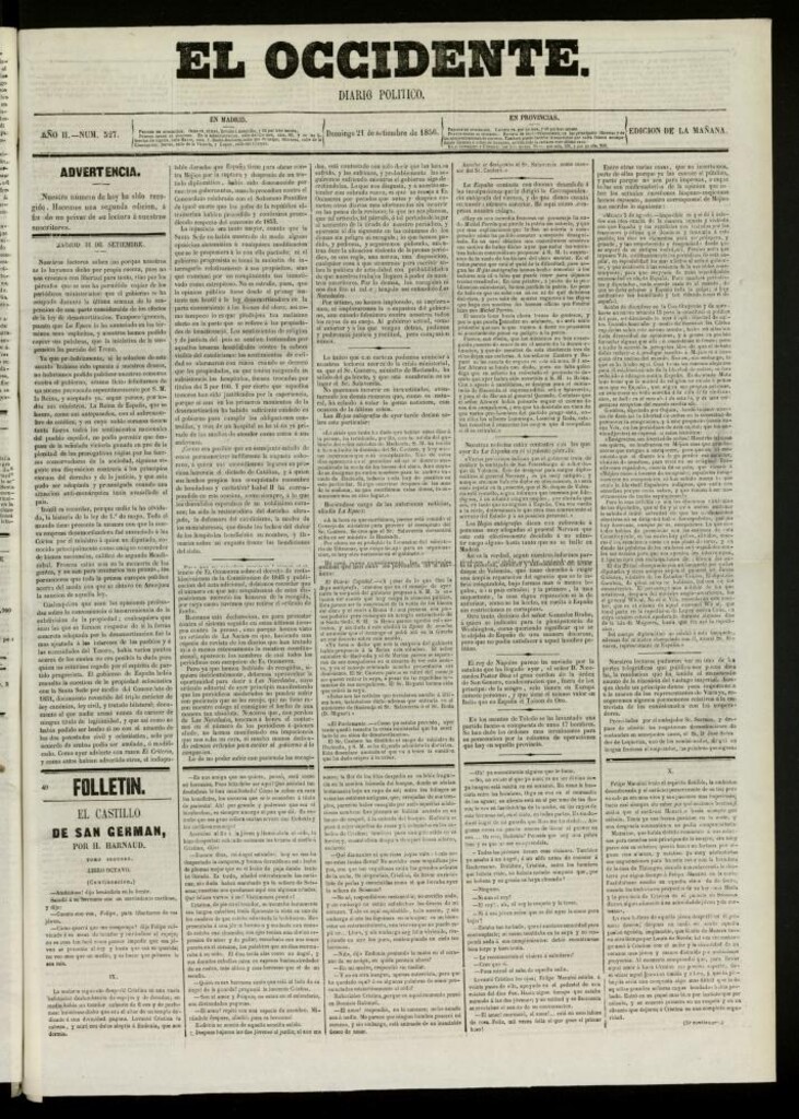 Miniatura de El Occidente: diario político del 21 de septiembre de 1856, nº 527