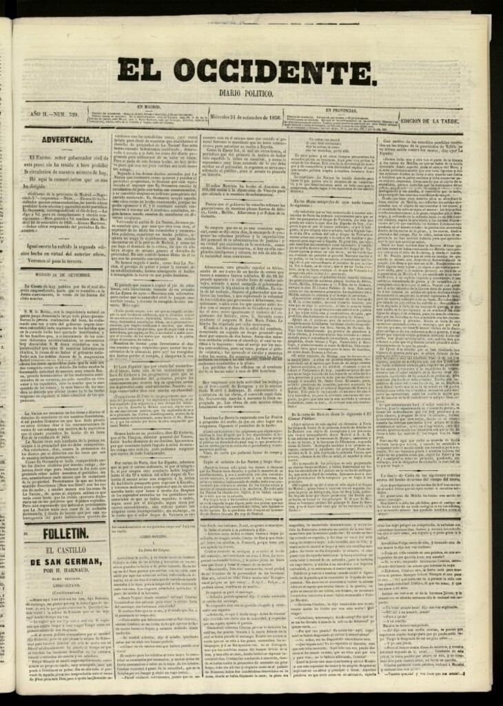 Miniatura de El Occidente: diario político del 24 de septiembre de 1856, nº 529