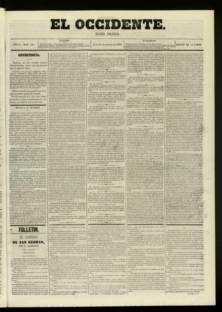 Miniatura de El Occidente: diario político del 25 de septiembre de 1856, nº 530