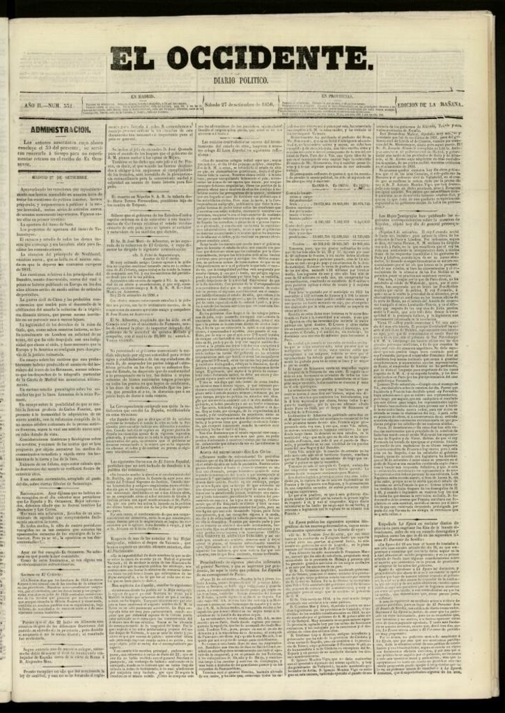 Miniatura de El Occidente: diario político del 27 de septiembre de 1856, nº 532